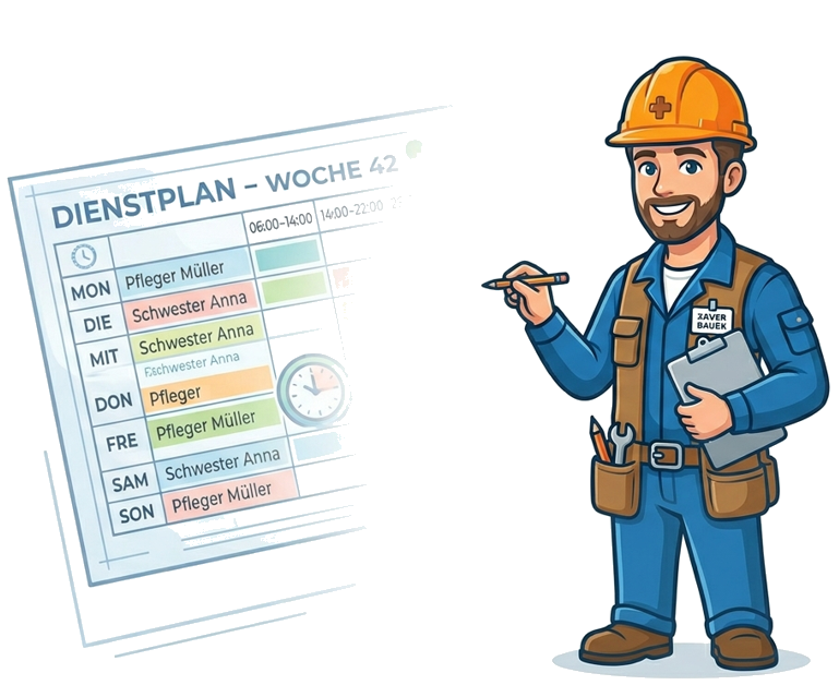 Der Dienstplanbauer – Xaver Bauer als Cartoon mit Dienstplan